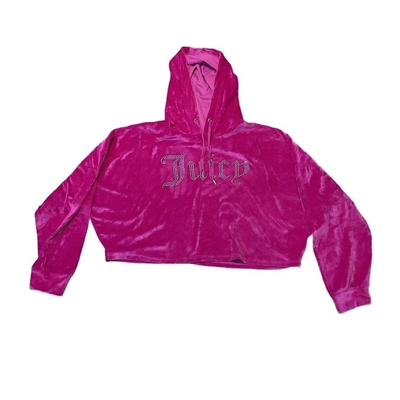 Juicy Couture Jackets & Blazers - Y2K Juicy Couture Cropped Rhinestone Magenta Hoodie Pink Velour meangirls